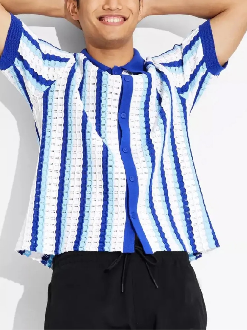 Original Use Blue and White Striped Casual Button-Down Shirt
